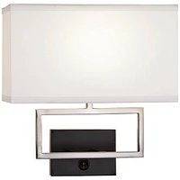 Trixie Modern Indoor Wall Lamp Brushed Nickel Silver Matte Black Plug-In Light Fixture Rectangular Fabric Shade for Bedroom Bedside House Reading Livi