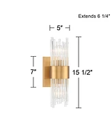 Gillery Modern Wall Light Sconce Warm Brass Gold Hardwired 5" 2-Light Fixture Clear Glass Rods for Bedroom Bathroom Bedside Living Room House Home Hal