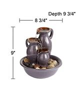 Triple Jug Zen Indoor Cascading Small Tabletop Water Fountain Chocolate Speckle Ceramic Real River Rock 9" for Table Desk