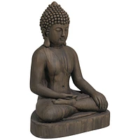 Sitting Buddha Statue Sculpture Zen Asian Japanese Garden Decor Outdoor Front Porch Patio Yard Outside Home Balcony House Dark Sandstone Faux Stone Fi