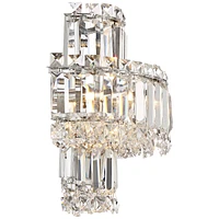 Magnificence Mid Century Modern Wall Light Sconce Chrome Silver Hardwired 11 1/2" Wide Fixture Tiered Clear Crystal for Bathroom Vanity Mirror House H