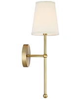 Elena Modern Wall Sconce Lighting Warm Brass Gold Metal Hardwired 21" High Fixture Cream Linen Shade Decor for Bedroom Bedside Living Room Home Hallwa