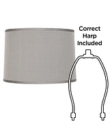 Platinum Gray Dupioni Medium Lamp Shade 15" Top x 16" Bottom x 11" High (Spider) Replacement with Harp and Finial - Spring crest