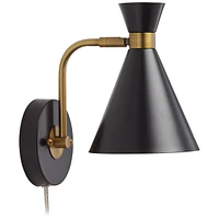 Venice Mid Century Modern Adjustable Wall Lamp Matte Black Antique Brass Plug