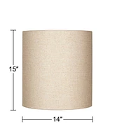 Set of 2 Hardback Tall Drum Lamp Shades Oatmeal Beige Medium 14" Top x 14" Bottom x 15" High Spider with Replacement Harp and Finial Fitting