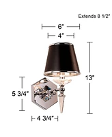 Manhattan Modern Wall Light Sconces Set of 2 Chrome Metal Hardwired 6" Fixture Clear Crystal Black Paper Drum Shade for Bedroom Bathroom Vanity Living