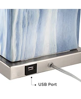 Connie Modern Table Lamps 25" Tall Set of 2 with Usb Charging Ports Blue Faux Marble White Rectangular Shade for Bedroom Living Room House Desk Bedsid