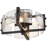 Possini Euro Design Adri Modern Ceiling Light Flush Mount Fixture 4-Light 16.50" Wide Black Metal Curved Textured Glass Panels for Bedroom Kitchen Liv