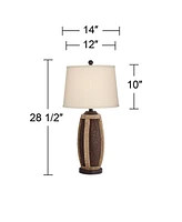John Timberland Parker Rustic Farmhouse Table Lamps 28.5" Tall Set of 2 with Usb Port Hammered Oil Rubbed Bronze Wood Accents Oatmeal Tapered Drum Sha
