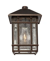 Sierra Craftsman Art Deco Outdoor Wall Light Fixture Rubbed Bronze Brown Steel 11" Frosted Seeded Glass Panels for Exterior House Porch Patio Outside