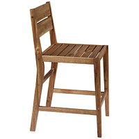 Nova Natural Acacia Wood Outdoor Bar Stools Set of 2 Brown 24" High Farmhouse Rustic Plank Seat with Ladder Backrest Footrest for Kitchen Counter Isla