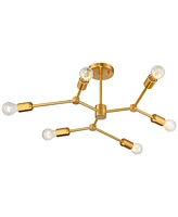 Possini Euro Design Marco Modern Ceiling Light Semi Flush-Mount Fixture 25" Wide Burnished Brass 6-Light Sputnik for Bedroom Kitchen Living Room Hallw