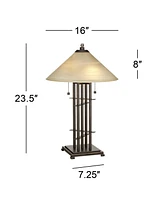 Metro Collection Planes 'n' Posts Mission Rustic Accent Table Lamp 23.5" High Bronze Cone Alabaster Art Glass Shade Decor for Living Room Bedroom Hous