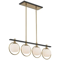 Possini Euro Design Carlyn Antique Brass Gold Black Metal Linear Island Pendant 33" Wide Mid Century Modern White Glass Globe Shades Led 4-Light Fixtu