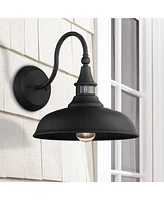 Gough Rustic Industrial Farmhouse Outdoor Barn Light Fixture Set of 2 Texturized Black Dusk To Dawn Motion Sensor Dark Sky 12 1/2" for Exterior House