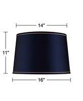 Navy Blue Medium Drum Lamp Shade with Navy and Gold Trim 14" Top x 16" Bottom x 11" High (Spider) Replacement with Harp and Finial - Spring crest