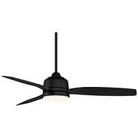 Casa Vieja 54" Tres Aurora Modern 3 Blade Indoor Outdoor Ceiling Fan with Dimmable Light Led Remote Control Matte Black Opal Etched Diffuser Wet Rated