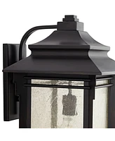 Hickory Point Farmhouse Rustic Mission Outdoor Wall Light Fixture Bronze Lantern 19" Frosted Cream Glass for Exterior House Porch Patio Outside Deck G