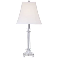 Traditional Glam Luxury Table Lamp 25" High Clear Slim Profile Crystal Glass Tapered Column White Square Bell Shade for Living Room Bedroom House Beds