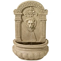 Lion Face Rustic Outdoor Wall Water Fountain Sandstone 31" for Yard Garden Patio Backyard Deck Home Lawn Porch House Exterior Balcony