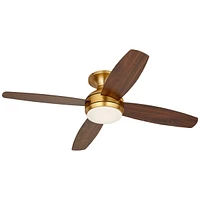 Casa Vieja 52" Elite Modern Hugger Low Profile Indoor Ceiling Fan with Light Led Remote Control Soft Brass Walnut Brown Opal Glass for House Bedroom L