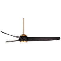 Possini Euro Design 60" Stresa Modern Indoor 3 Blade Ceiling Fan with Dimmable Led Light Remote Control Warm Brass Matte Black for Living Room Kitchen