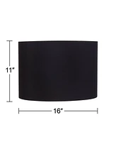 Black Medium Hardback Drum Lamp Shade 16" Top x 16" Bottom x 11" High (Spider) Replacement with Harp and Finial - Springcrest