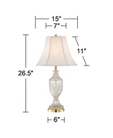 Traditional Glam Style Table Lamp 26.5" High Cut Glass Urn Brass Gold Metal Clear White Cream Bell Glass Shade Decor for Living Room Bedroom House Bed