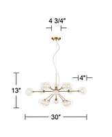 Spheres Antique Brass Sputnik Pendant Chandelier 30" Wide Mid-Century Modern Clear Outer Frosted Inner Glass 15-Light Fixture Dining Room House Foyer