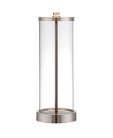 Modern Coastal Table Lamp Fillable 26.25" High Clear Glass Cylinder Brushed Nickel Metal White Drum Shade Decor for Living Room Bedroom Beach House Be