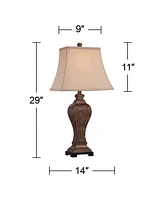 Edgar 29" Tall Curved Urn Traditional End Table Lamp Brown Bronze Finish Single Fabric Shade Living Room Bedroom Bedside Nightstand House Office Home