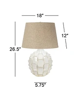 Cosgrove Mid Century Modern Table Lamp 26.5" High Ceramic White Glaze Light Brown Linen Drum Shade Decor for Living Room Bedroom House Bedside Nightst