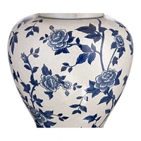 Traditional Asian Chinese Style Table Lamp 25" High Crackle Ceramic Blue White Temple Jar Bell Shade Decor for Living Room Bedroom House Bedside Night