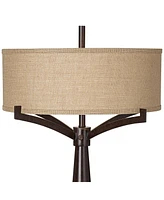 Tremont Rustic Farmhouse Table Lamp 31 1/2" Tall Allegheny Bronze Brown Iron Burlap Fabric Drum Shade for Bedroom Living Room House Home Bedside Night