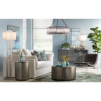 Swift Modern Table Lamp 30 1/2" Tall Mercury Glass Chrome Metal Neck Twin Double Drum Shade Decor for Bedroom Living Room House Bedside Nightstand Hom