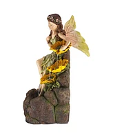 Garden Fairy with Sunflowers Outdoor Floor Cascading Water Fountain 26" High with Led Light for Garden Patio Backyard Deck Home Lawn Porch House Relax