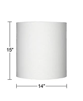 White Tall Linen Medium Drum Lamp Shade 14" Top x 14" Bottom x 15" High (Spider) Fully Assembled Replacement with Harp and Finial for Table Lamps