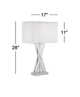 Proxima Modern Table Lamp 28" Tall Chrome Silver Crisscrossing Metal Sheer Outer White Inner Rectangular Shade for Bedroom Living Room House Bedside N