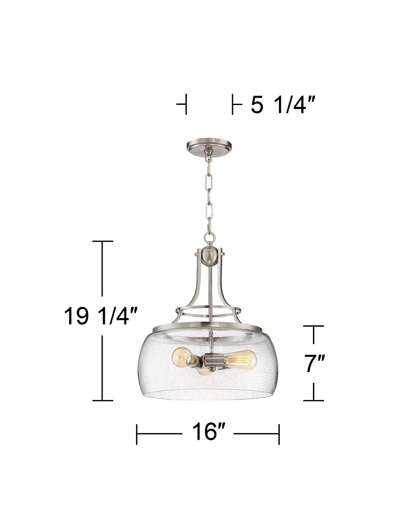 Franklin Iron Works Charleston Satin Nickel Pendant Chandelier 16" Wide Rustic Farmhouse Seeded Clear Glass Led 3