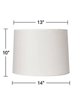 Springcrest Hardback White Medium Drum Lamp Shade 13" Top x 14" Bottom x 10" Slant x 10" High (Spider) Replacement with Harp and Finial