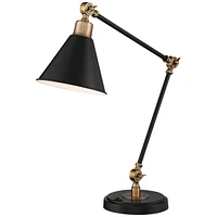 Wray Modern Adjustable Desk Lamp 26 3/4" High with Usb Charging Port Painted Black Brass Metal Cone Shade for Living Room Bedroom House Bedside Nights