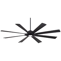 Possini Euro Design 80" Defender Modern Industrial Outdoor Ceiling Fan with Dimmable Led Light Remote Control Matte Black Damp Rated for Patio Exterio