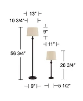 Carter Traditional Table 3 Piece Floor and Table Lamp Set Bronze Metal Oatmeal Drum Shade Decor for Living Room Bedroom House Bedside Nightstand Home