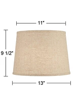 Set of 2 Hardback Drum Lamp Shades Burlap Linen Medium 11" Top x 13" Bottom x 9.5" High Spider with Replacement Harp and Finial Fitting