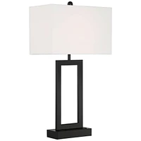 Todd Modern Table Lamp with Usb Port Ac Power Outlet 30" Tall Black Metal White Fabric Rectangle Shade for Living Room Bedroom House Bedside Nightstan