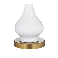 Lula Mid Century Modern Style Table Lamp Gourd 30" Tall Brass Metal Off White Fabric Drum Shade Decor for Living Room Bedroom House Bedside Nightstand
