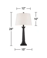 Dolbey Rustic Farmhouse Table Lamps 28" Tall Set of 2 Deep Bronze Tapered Column Off White Drum Shade Decor for Living Room Bedroom House Bedside Nigh