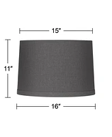 Gray Linen Medium Drum Lamp Shade 15" Top x 16" Bottom x 11" High x 11" Slant (Spider) Replacement with Harp and Finial - Spring crest