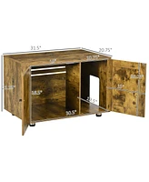 PawHut Rustic Farmhouse Cat Litter Box Furniture with Double Doors, Hidden Kitty Litter Enclosure Table