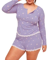 Adore Me Plus Kennedy Pajama Long Sleeve Henley & Short Set